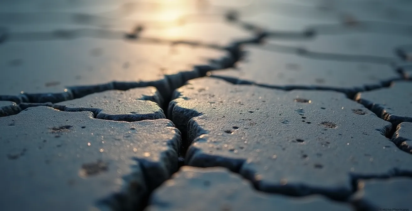 Vue macro de microfissures dans le béton causées par les vibrations