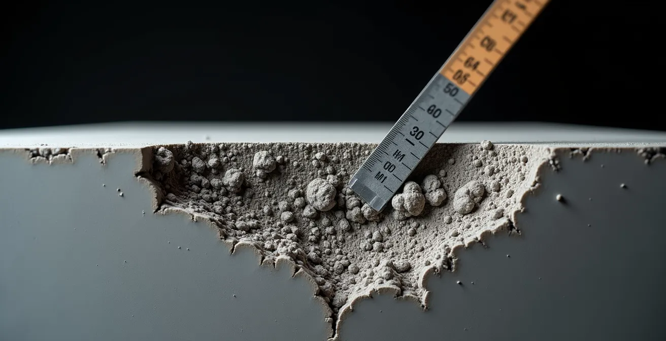 Coupe microscopique montrant la structure interne du béton avec ses granulats