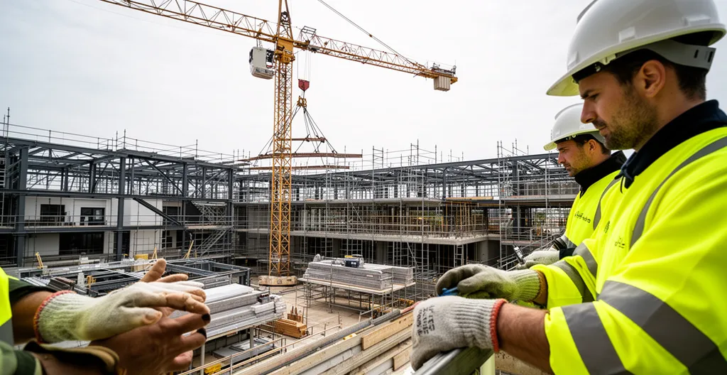 Grue à tour en action sur chantier de construction urbain en France